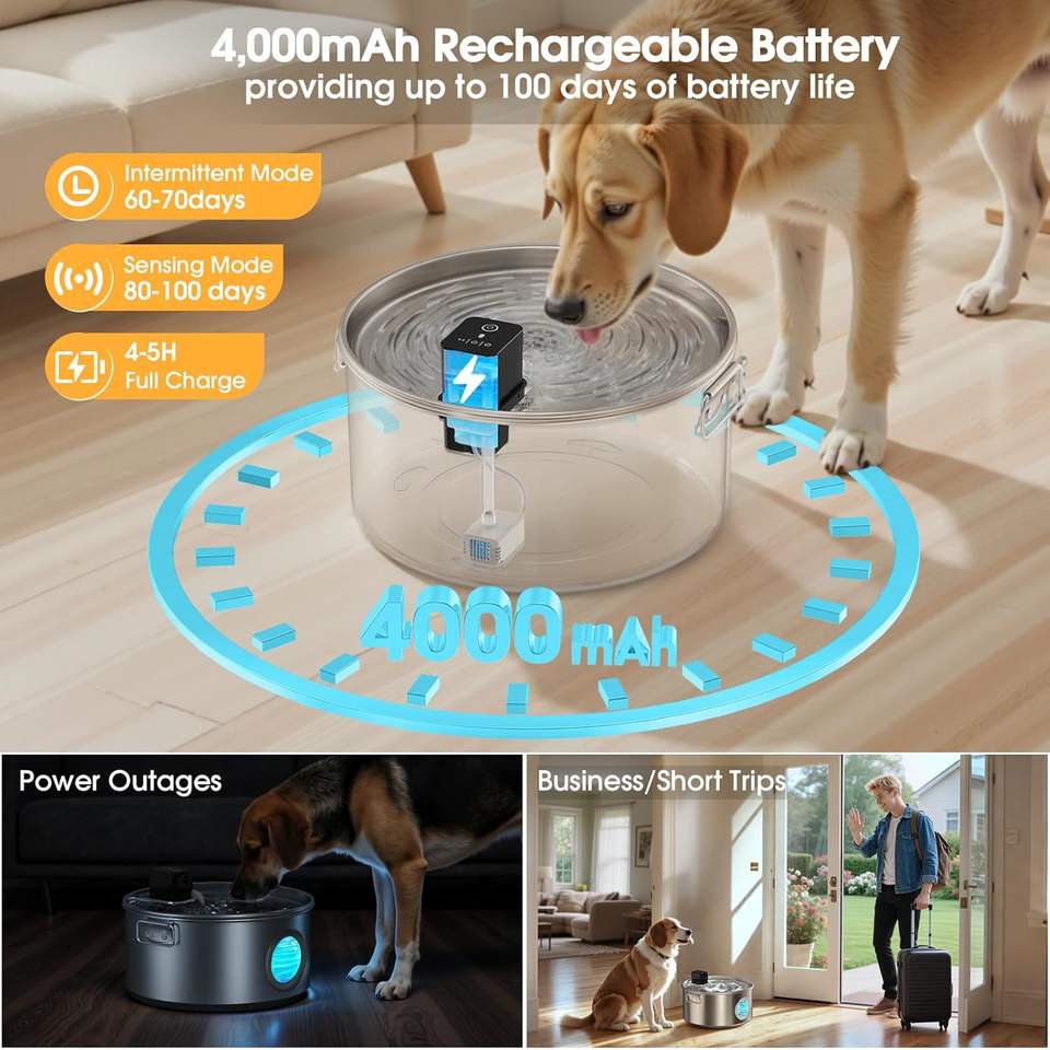 Obsidian Pro Wireless Pet Fountain - 12L Ultra-Capacity Stainless Steel