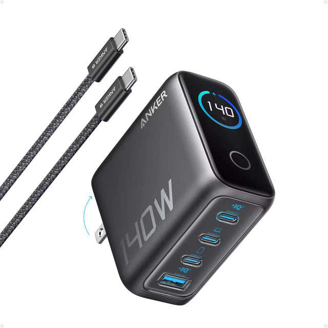 140W GaN Fast Charger - Smart LED Display & 4-Port Power Delivery