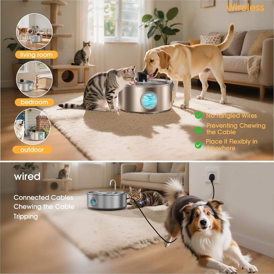 Obsidian Pro Wireless Pet Fountain - 12L Ultra-Capacity Stainless Steel